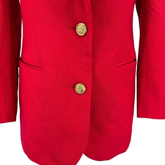 Vintage Alanni Donnybrook Red Wool Blazer Gold Button Front 4P Petite - Picture 3 of 10